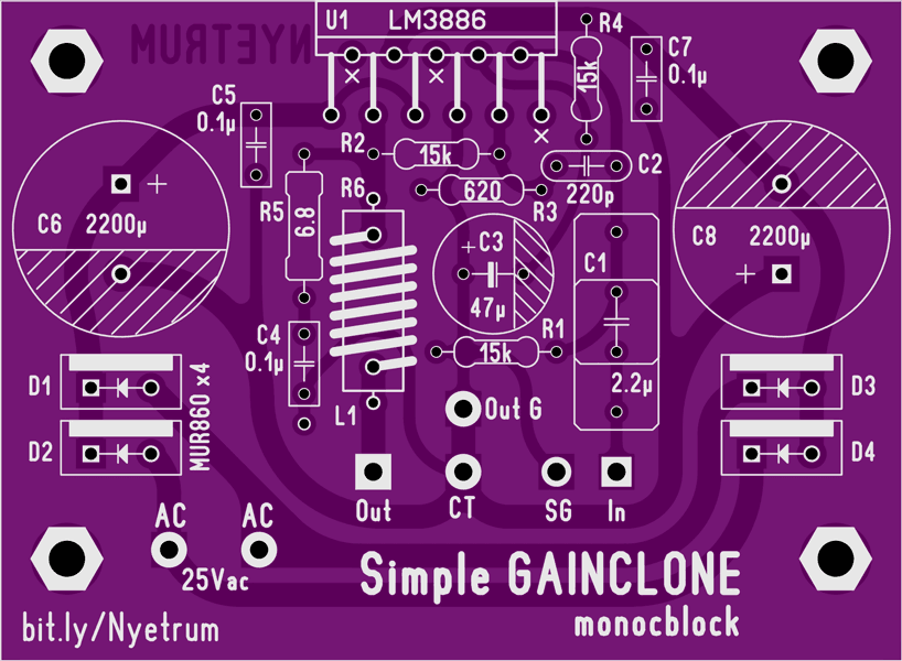 Simple LM3886 Gainclone PCB