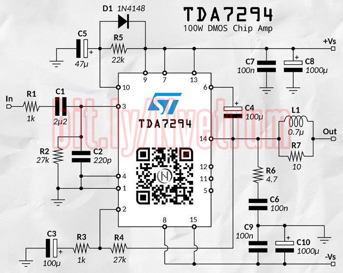 TDA7294 100W DMOS Chip Amp Circuit
